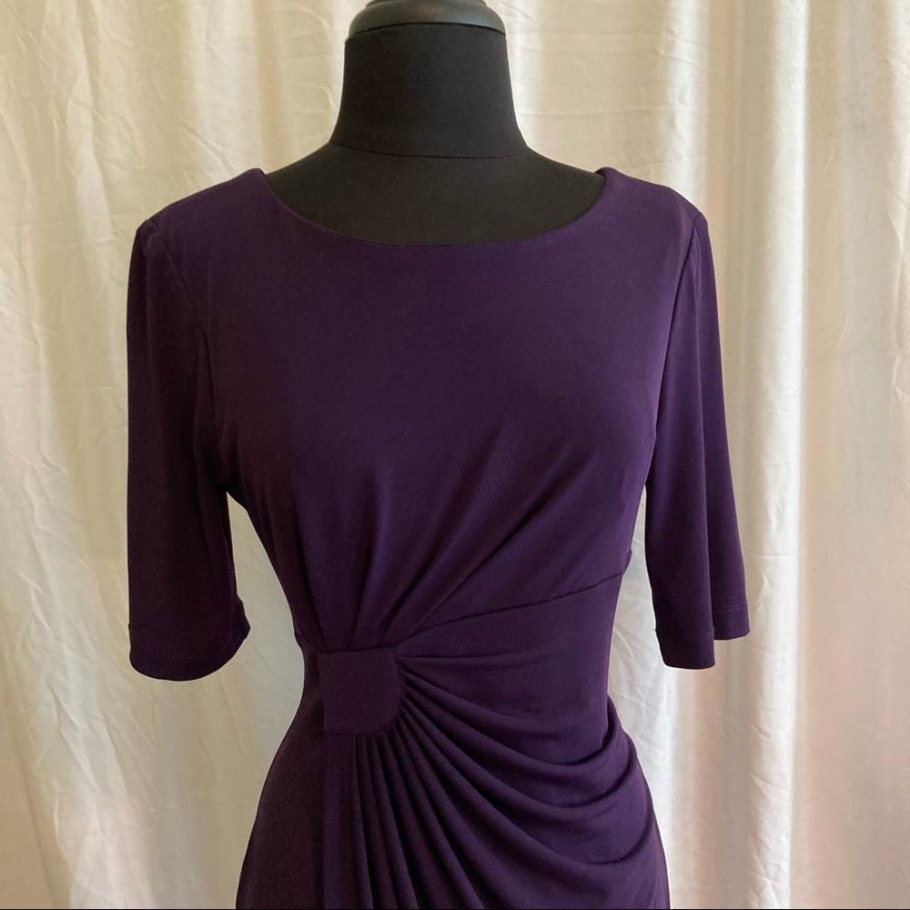 Draped knit elbow sleeve sheath dress - purple - size 6
